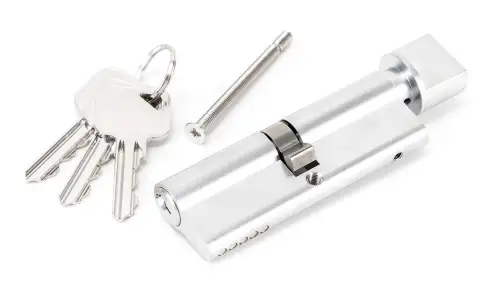 Click Here To Enlarge This Photo Of 46268 From The Anvil Satin Chrome 45&sol;45 5pin Euro Profile Cylinder & Turn