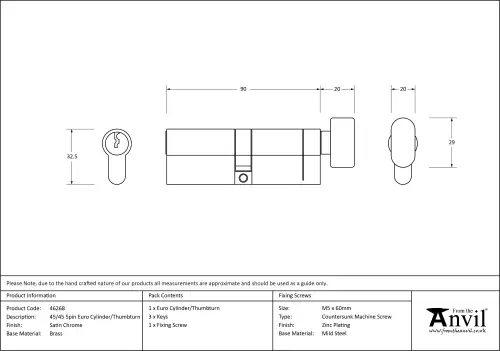 Click Here To Enlarge This Photo Of 46268 From The Anvil Satin Chrome 45&sol;45 5pin Euro Profile Cylinder & Turn