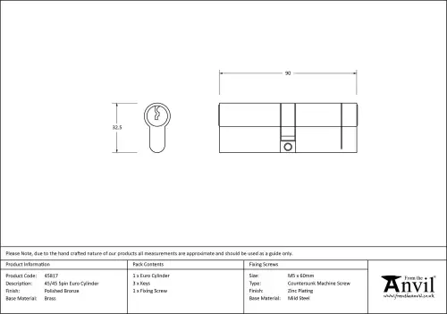 Click Here To Enlarge This Photo Of 45817 From The Anvil Polished Bronze 45&sol;45 5pin Euro Profile Double Cylinder