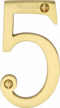 Click Here To Enlarge This Photo Of C1560 5-SB Heritage Brass Numeral 5 Face Fix 76mm &lpar;3"&rpar; Satin Brass Finish