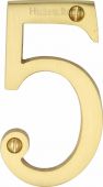 C1560 5-SB Heritage Brass Numeral 5 Face Fix 76mm &lpar;3"&rpar; Satin Brass Finish