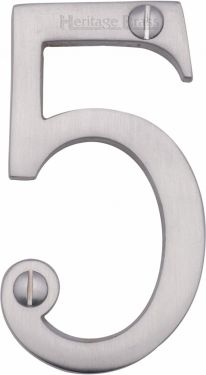 Click Here To Enlarge This Photo Of C1560 5-SC Heritage Brass Numeral 5 Face Fix 76mm &lpar;3"&rpar; Satin Chrome Finish