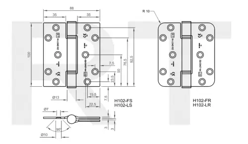 Click Here To Enlarge This Photo Of H102-FS-BZP Royde & Tucker 100mm x 88mm x 3mm Grade 13 Hi-Load Three Knuckle Butt Hinge &lpar;Square Corners&rpar; Bright Zinc Plated