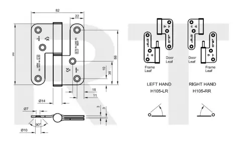 Click Here To Enlarge This Photo Of H105-LR-BZP Royde & Tucker 98mm x 82mm x 3mm Grade 11 Hi-Load Journal Support Lift Off Butt Hinge &lpar;Left Hand&rpar; Bright Zinc Plated