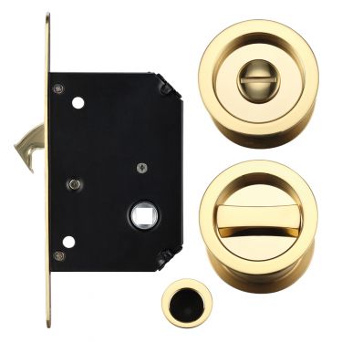 Click Here To Enlarge This Photo Of FB81 - Zoo Hardware Fulton & Bray Sliding Door Privacy Lock Set &lpar;35-45mm Thick Doors&rpar; Polished Brass