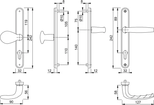 Click Here To Enlarge This Photo Of 77G&sol;3830N&sol;1530 HOPPE Atlanta 92&sol;62mm UPVC Lever&sol;Pad Door Handles on Narrow Backplate &lpar;215mm c&sol;c&rpar; - Matt Black &lpar;3685105&rpar;