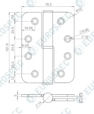 Click Here To Enlarge This Photo Of H3N1203&sol;13&sol;SSS&sol;R&sol;L - Carlisle Brass Eurospec 102mm x 76mm x 3mm Grade 13 Lift Off Hinges &lpar;Radius&rpar; Satin Stainless Steel &lpar;Left Hand&rpar;