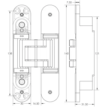 Click Here To Enlarge This Photo Of CH100SS Frelan Hardware Ghost 160mm Concealed Hinge Satin Stainless Steel