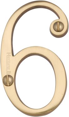 Click Here To Enlarge This Photo Of C1560 6-PB Heritage Brass Numeral 6 Face Fix 76mm &lpar;3"&rpar; Polished Brass Finish