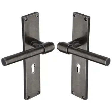 Click Here To Enlarge This Photo Of RPW23910 M&period;Marcus Rustic Pewter Door Handle Lever Latch Fountain Design