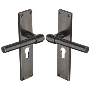 Click Here To Enlarge This Photo Of RPW23948 M&period;Marcus Rustic Pewter Door Handle Euro Profile Fountain Design