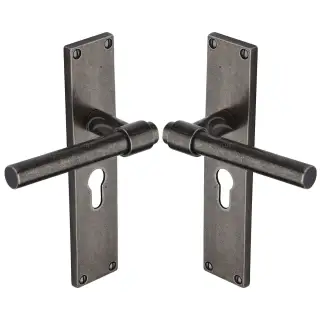 RPW23948 M&period;Marcus Rustic Pewter Door Handle Euro Profile Fountain Design