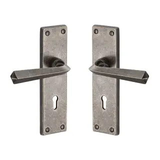 RPW2500 M&period;Marcus Rustic Pewter Door Handle Lever Lock Bridgnorth Design
