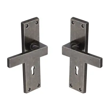 Click Here To Enlarge This Photo Of RPW3100 M&period;Marcus Rustic Pewter Door Handle Lever Lock Cheswell Design