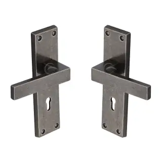 RPW3100 M&period;Marcus Rustic Pewter Door Handle Lever Lock Cheswell Design