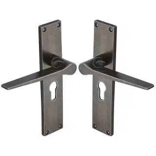 RPW41848 M&period;Marcus Rustic Pewter Door Handle Euro Profile Gio Design