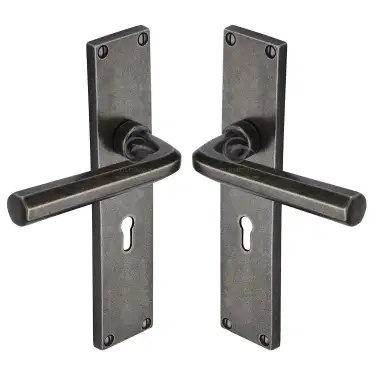 Click Here To Enlarge This Photo Of RPW45400 M&period;Marcus Rustic Pewter Door Handle Lever Lock Octave Design