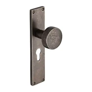 Click Here To Enlarge This Photo Of RPW88000 M&period;Marcus Rustic Pewter Door Mortice Knob on Lock Backplate Olympic Design