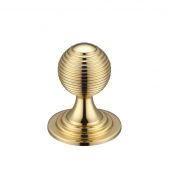FCH08B - Zoo Hardware Queen Anne Ringed Knob 32mm rose dia&period; Polished Brass