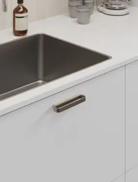 Click Here To Enlarge This Photo Of Furnipart 'Race' Cabinet Pull L128mm &sol; C96mm - Clear Lacquered Oak&sol;Inox Look &lpar;557120096-052&sol;66&rpar;