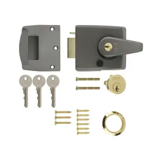 194-31 ERA 60mm Double Locking Nightlatch Door Lock - Grey Body &sol; Brass Cylinder