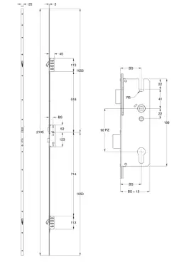 Click Here To Enlarge This Photo Of WINKHAUS Cobra 2 Hook Multipoint Lock &lpar;2105mm&rpar; - 45mm Backset - 20mm Square Faceplate &lpar;2930691&rpar;