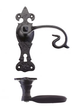 Click Here To Enlarge This Photo Of FF311 - Zoo Hardware Foxcote Foundries Scroll Lever on Fleur De Lys Lock Backplate &lpar;168 x 48mm&rpar; Black Antique