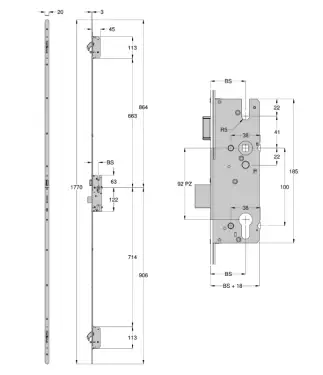 Click Here To Enlarge This Photo Of WINKHAUS AV2 Autolocking 2 Hook Multipoint Lock &lpar;Right Hand&rpar; - 55mm Backset - 20mm Radius Faceplate &lpar;2559895&rpar;
