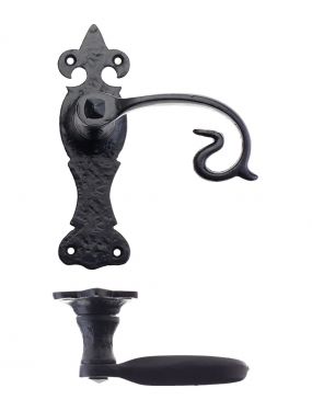 Click Here To Enlarge This Photo Of FF312 - Zoo Hardware Foxcote Foundries Scroll Lever on Fleur De Lys Latch Backplate &lpar;168 x 48mm&rpar; Black Antique