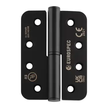 Click Here To Enlarge This Photo Of H3N1203&sol;13MB&sol;R&sol;L - Carlisle Brass Eurospec 102mm x 76mm x 3mm Grade 13 Lift Off Hinges &lpar;Radius&rpar; Matt Black &lpar;Left Hand&rpar;
