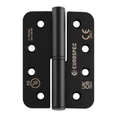 Click Here To Enlarge This Photo Of H3N1203&sol;13MB&sol;R&sol;R - Carlisle Brass Eurospec 102mm x 76mm x 3mm Grade 13 Lift Off Hinges &lpar;Radius&rpar; Matt Black &lpar;Right Hand&rpar;