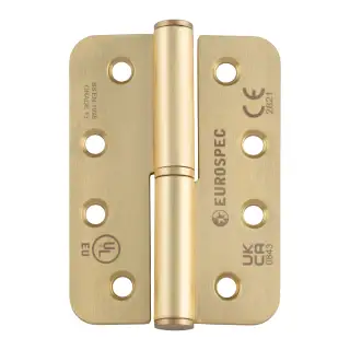 H3N1203&sol;13SB&sol;R&sol;R - Carlisle Brass Eurospec 102mm x 76mm x 3mm Grade 13 Lift Off Hinges &lpar;Radius&rpar; Satin Brass &lpar;Right Hand&rpar;