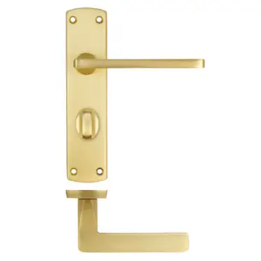 Click Here To Enlarge This Photo Of ZPA013-SB - Zoo Hardware Stanza 'Leon' Lever Handles on Bathroom Backplate - Satin Brass &lpar;Contract Range&rpar;