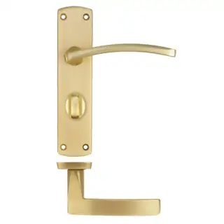 ZPA033-SB - Zoo Hardware Stanza 'Toledo' Lever Handles on Bathroom Backplate - Satin Brass &lpar;Contract Range&rpar;