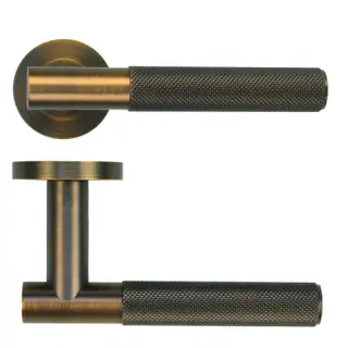 RT060-AB - Zoo Hardware Rosso Tecnica 'Orta' Lever on Round Rose - Antique Brass