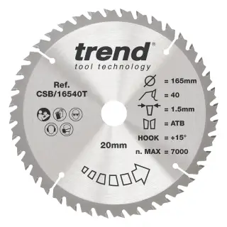 Trend CSB&sol;16540T Wood Cordless Circular Saw Blade 165mm x 20mm x 40T