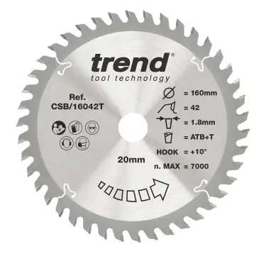 Click Here To Enlarge This Photo Of Trend CSB&sol;16042T Wood Cordless Circular Saw Blade 160mm x 20mm x 42T