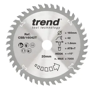 Trend CSB&sol;16042T Wood Cordless Circular Saw Blade 160mm x 20mm x 42T