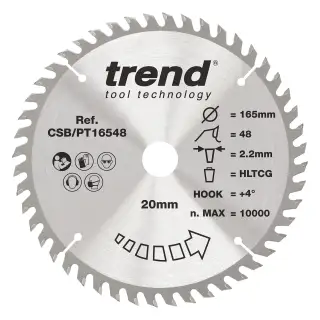 Trend CSB&sol;PT16548 Laminate&sol;HPL Circular Saw Blade 165mm x 20mm x 48T