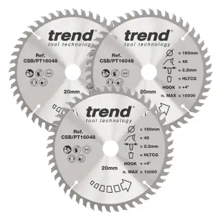 Trend CSB&sol;PT160&sol;3PK Laminate&sol;HPL Circular Saw Blade 160mm x 20mm x 48T &lpar;3 Pack&rpar;