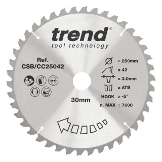 Trend CSB&sol;CC25042 Wood Mitre Saw Blade 250mm x 30mm x 42T