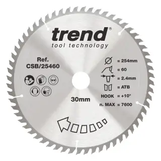 Trend CSB&sol;25460 Wood Circular Saw Blade 254mm x 30mm x 60T