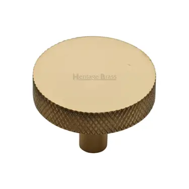 Click Here To Enlarge This Photo Of C3884 38-ULB Heritage Brass Cabinet Knob Knurled Disc Design 38mm Unlacquered Brass finish