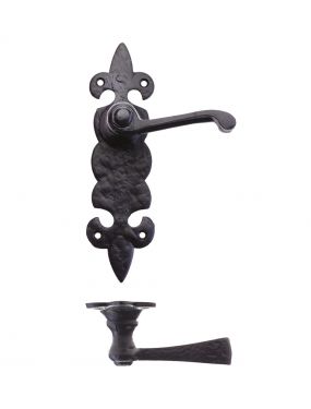 Click Here To Enlarge This Photo Of FF612 - Zoo Hardware Foxcote Foundries Lever on Fleur de Lys Latch Backplate &lpar;200 x 50mm&rpar; Black Antique