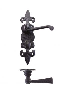 Click Here To Enlarge This Photo Of FF613 - Zoo Hardware Foxcote Foundries Lever on Fleur de Lys Bathroom Backplate &lpar;200 x 50mm&rpar; Black Antique