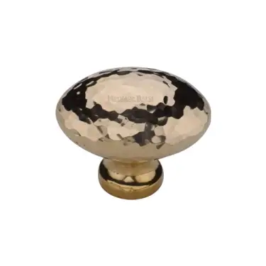 Click Here To Enlarge This Photo Of HAM114 32-ULB Heritage Brass Cabinet Knob Victorian Oval Hammered Design 32mm Unlacquered Brass finish