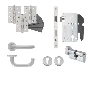 Eclipse 24400 Safety Lever Euro Cylinder & Turn DIN Lock Door Pack - Satin Stainless Steel