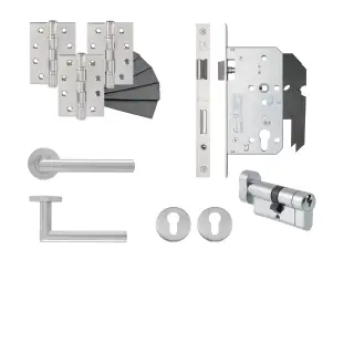 Eclipse 24410 Mitred Lever Euro Cylinder & Turn DIN Lock Door Pack - Satin Stainless Steel