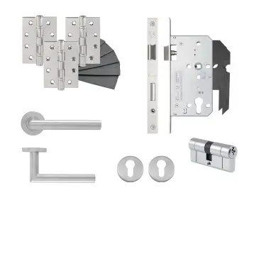 Click Here To Enlarge This Photo Of Eclipse 24411 Mitred Lever Euro Double Key Cylinder DIN Lock Door Pack - Satin Stainless Steel