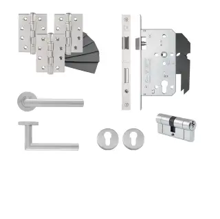 Eclipse 24411 Mitred Lever Euro Double Key Cylinder DIN Lock Door Pack - Satin Stainless Steel